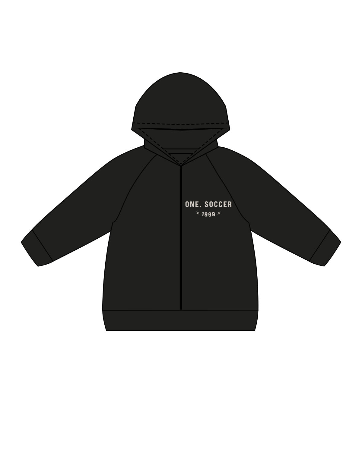 The Kids Zip Hoodie - Black - One Soccer - Left Chest & Back Center - Off White