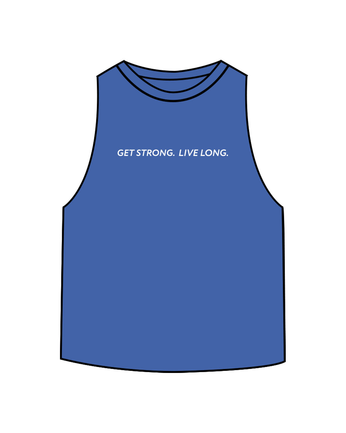 The Crop Muscle Racerback - Heather True Royal - Sweat Circuit - Center Chest - Back Center - Printed - Full Color