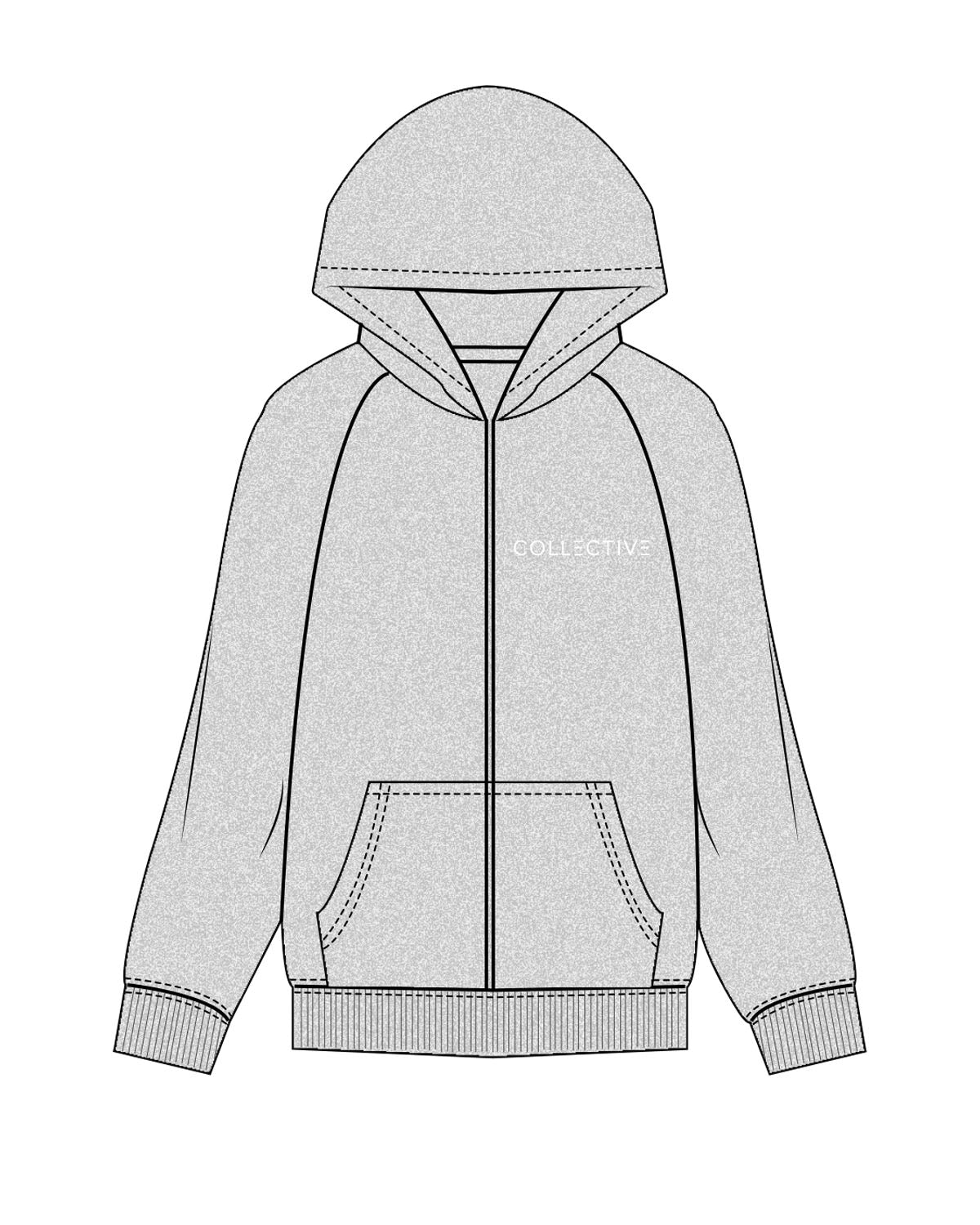 The Mens Zip Hoodie - Heather - Collective Studios- Left Chest - Embroidered - White