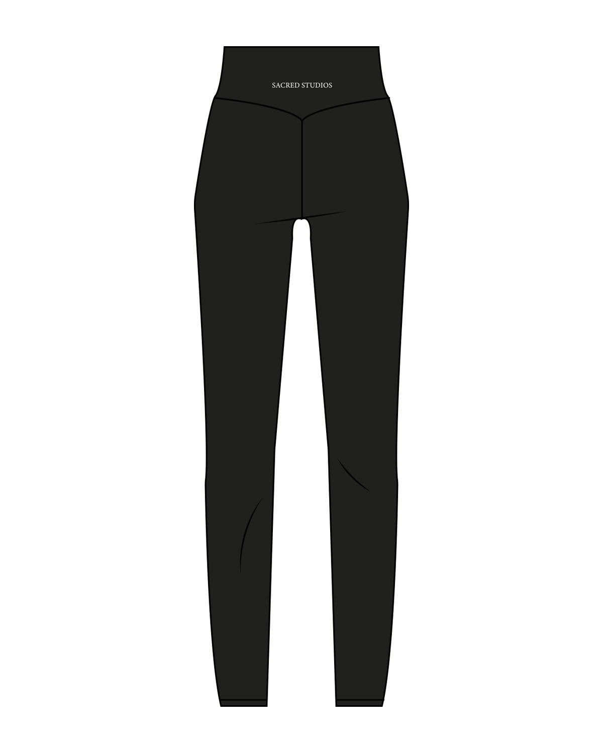 The Basic Legging - Black - Sacred Studios - Center Back - Printed - White