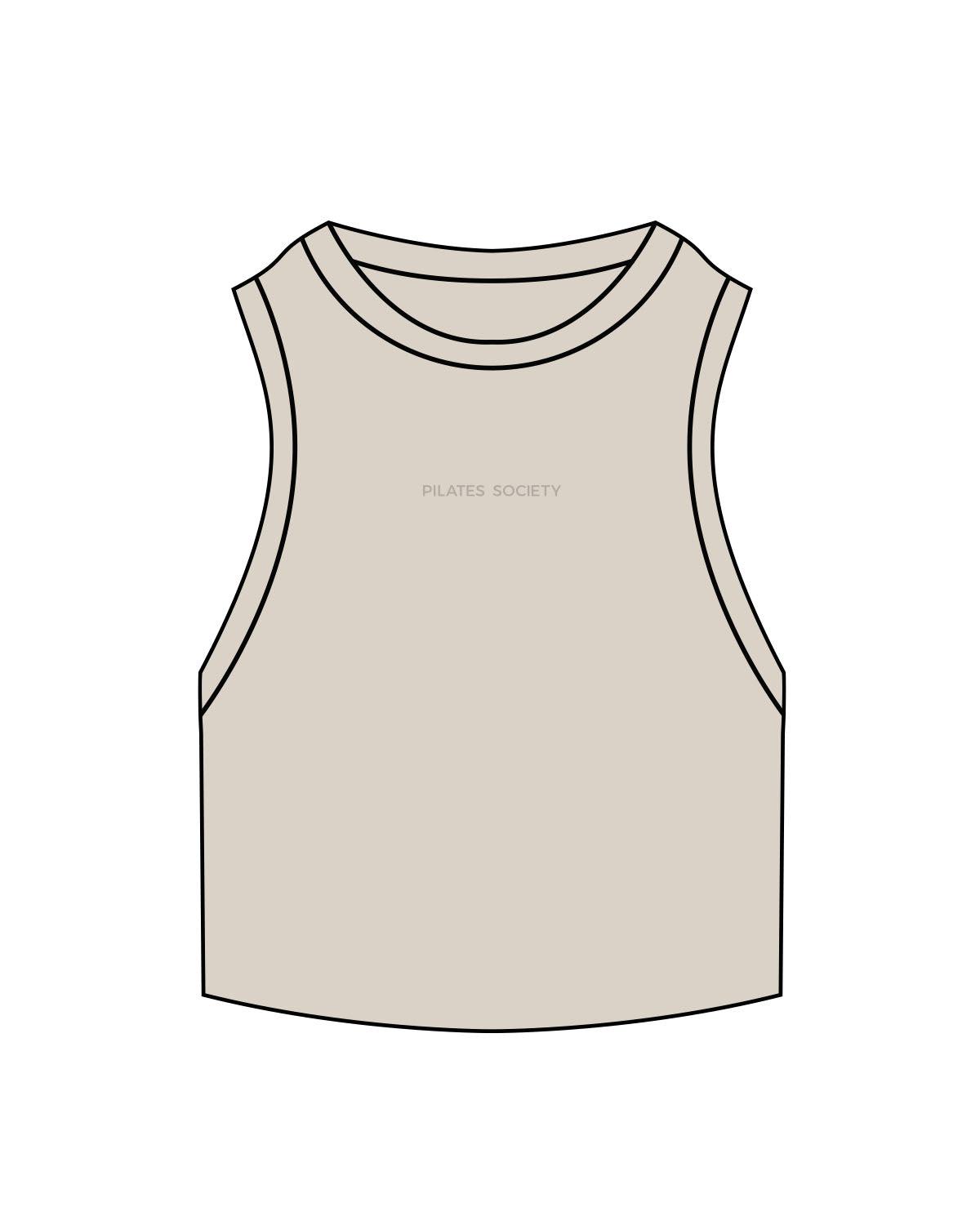The Ribbed Crop Tank - Bone - Pilates Society - Center Chest - Embroidered Tone on Tone