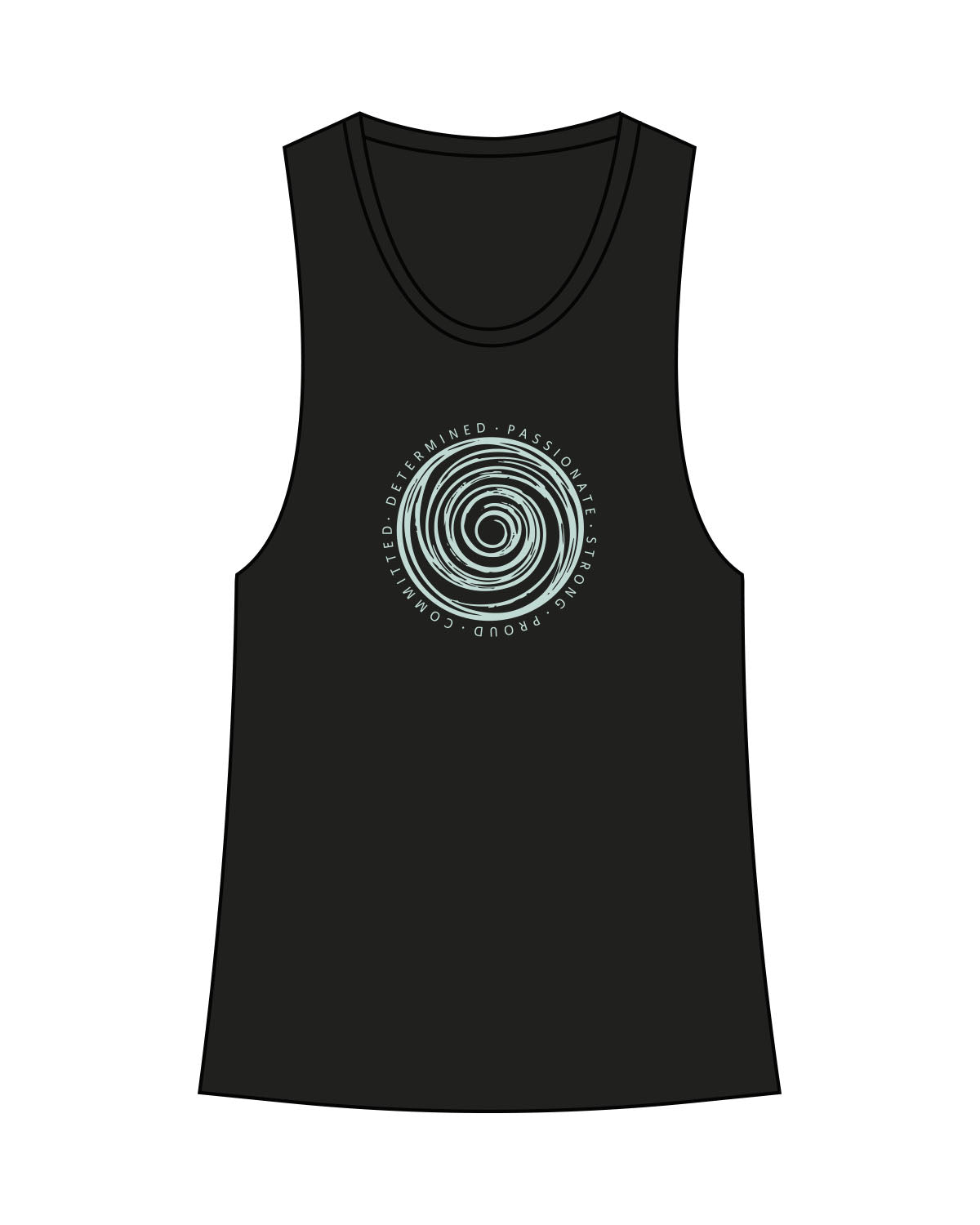 The Womens Full Length Tank - Black - Core Evolution - Center Chest & Center Back -  Teal