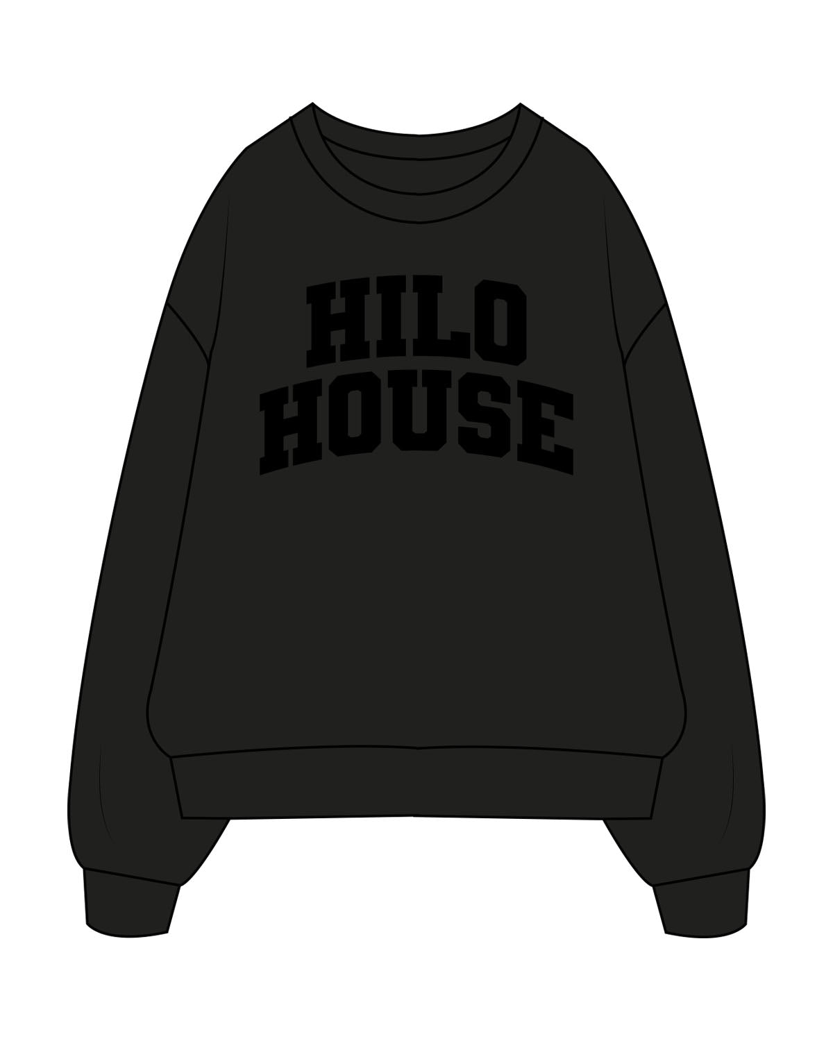 The Mens Crewneck - Black - HiLo - Chest Arc Stacked - Printed - Tone on Tone