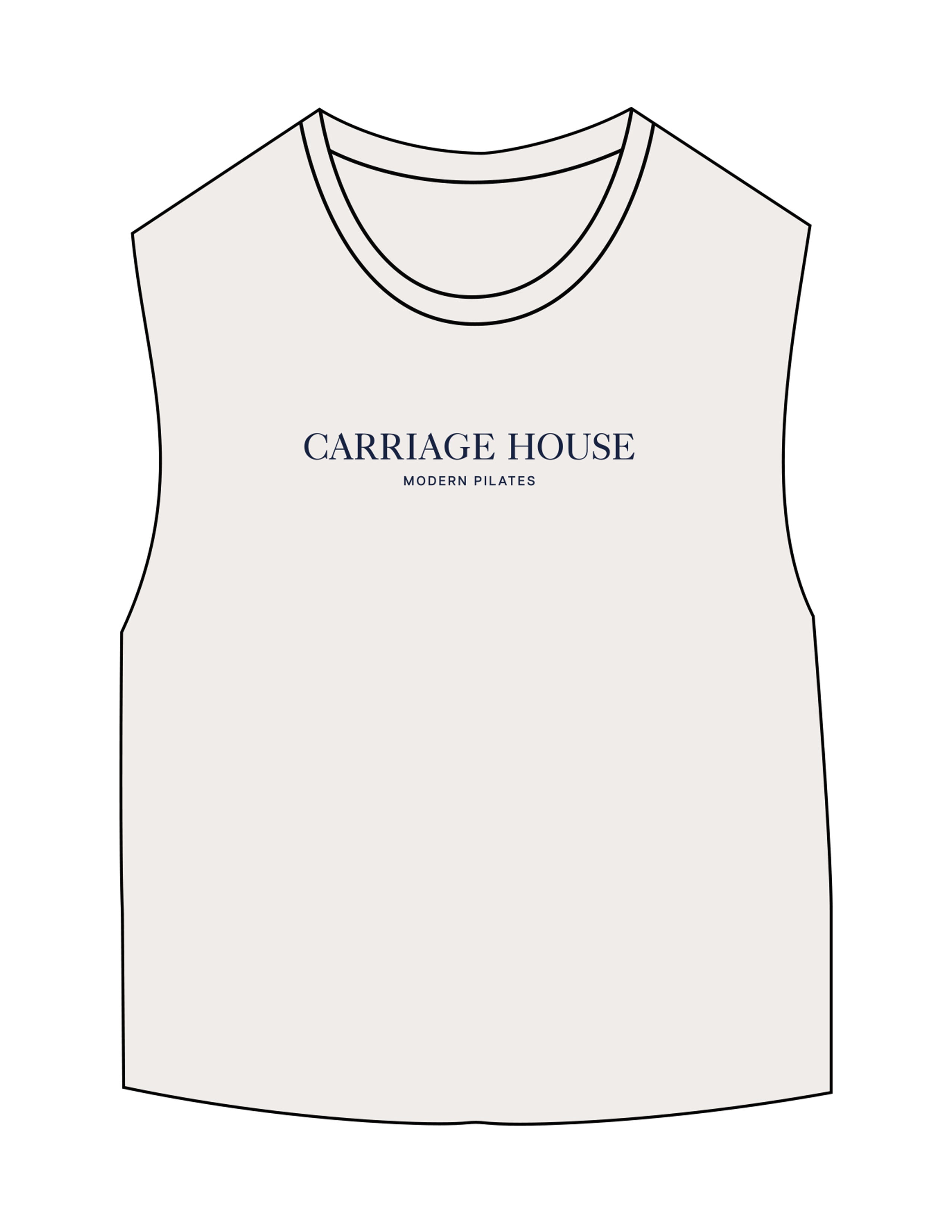 The Micro Rib Basic Crop Tank - Natural - Carriage House - Center Chest Stacked - Printed - Navy