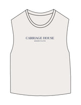 The Micro Rib Basic Crop Tank - Natural - Carriage House - Center Chest Stacked - Printed - Navy