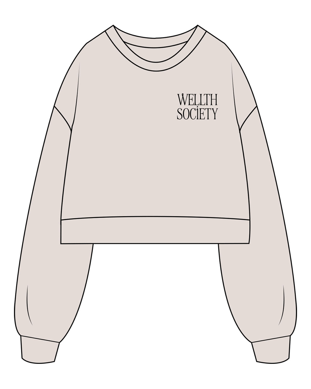 The Womens Crop Crewneck - Bone - Wellth Society - Left Chest Stacked - Printed - Black