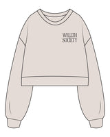 The Womens Crop Crewneck - Bone - Wellth Society - Left Chest Stacked - Printed - Black