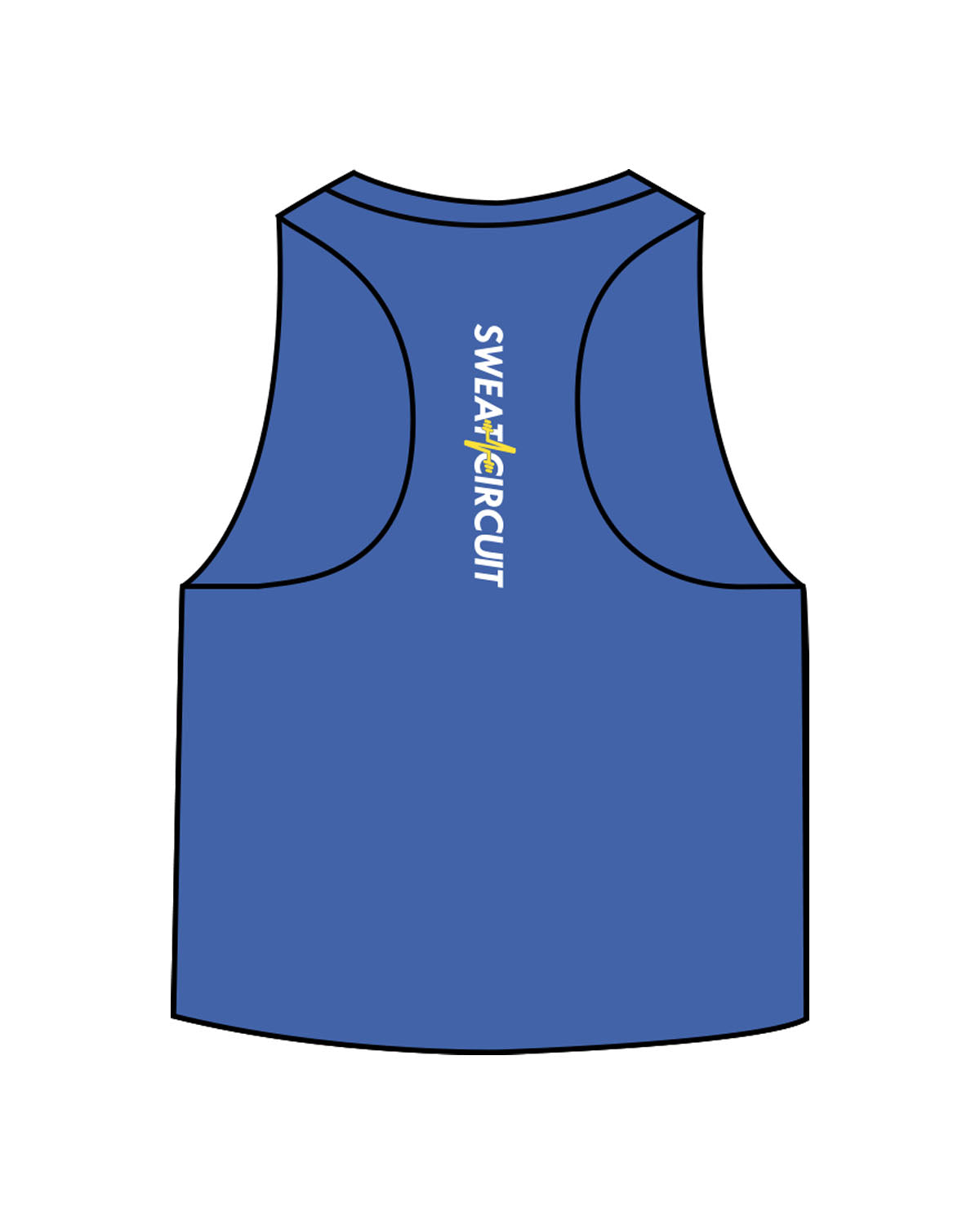 The Crop Muscle Racerback - Heather True Royal - Sweat Circuit - Center Chest - Back Center - Printed - Full Color