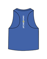 The Crop Muscle Racerback - Heather True Royal - Sweat Circuit - Center Chest - Back Center - Printed - Full Color
