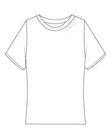 The Baby Tee - White - Poppys Pilates - Front Left Neckline - Printed - Pink