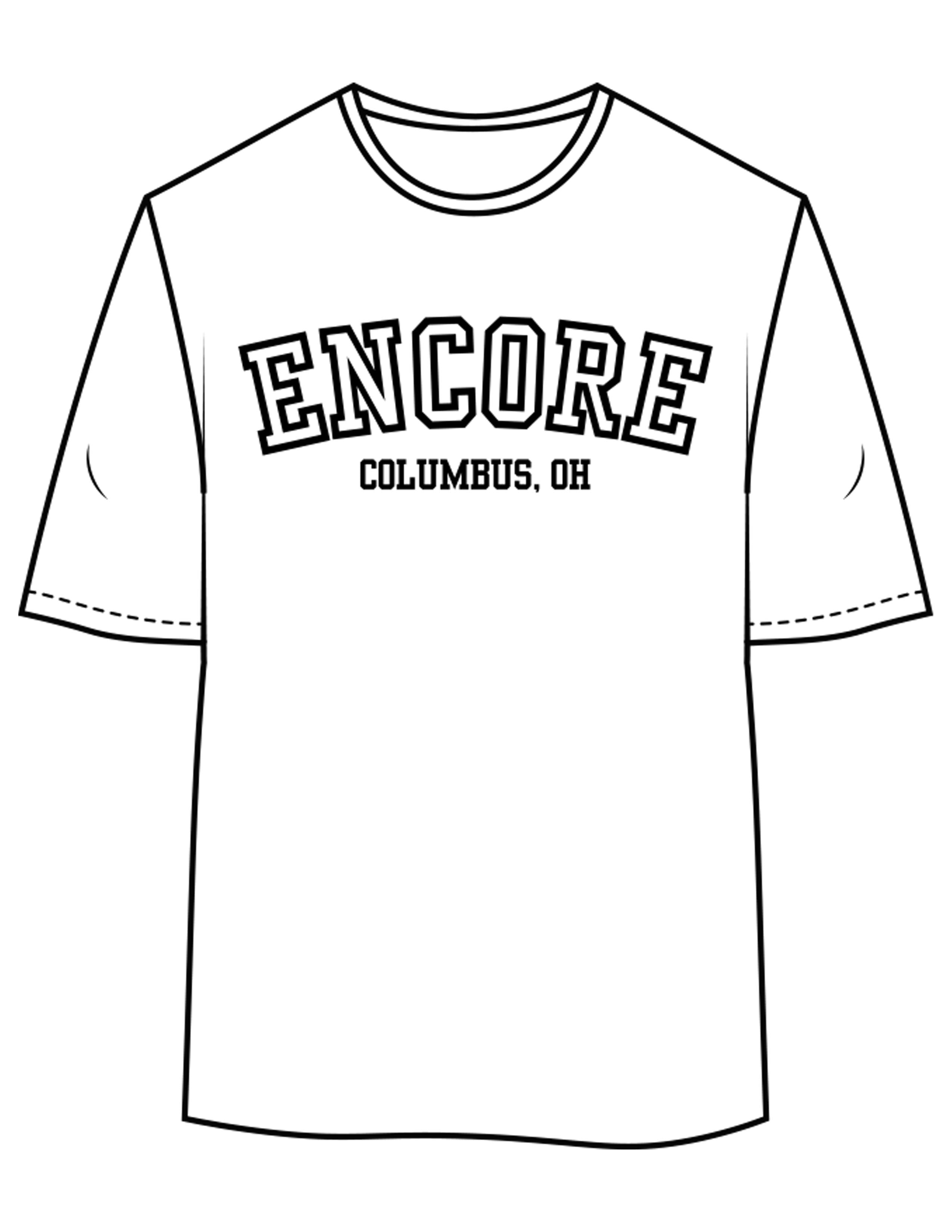 The Womens Oversized Tee - White - enCore Pilates - Center Chest Stacked - Printed - Black