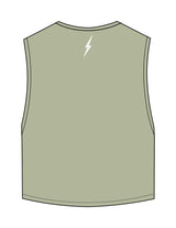 The Crop Muscle Tank - Pistachio - RECHARGED PILATES - Upper Chest & Back Neckline - Printed - Sandy White
