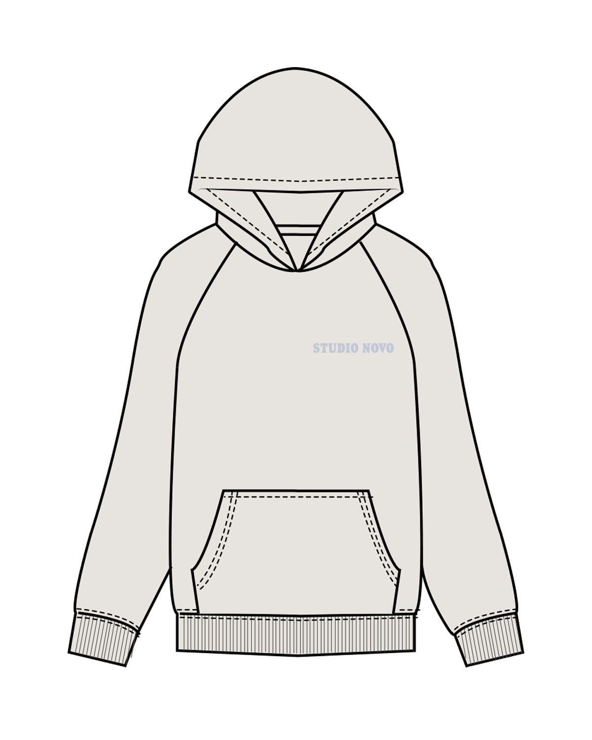 The Mens Hoodie - Washed Bone - Studio Novo - Left Chest & Back Stacked - Powder