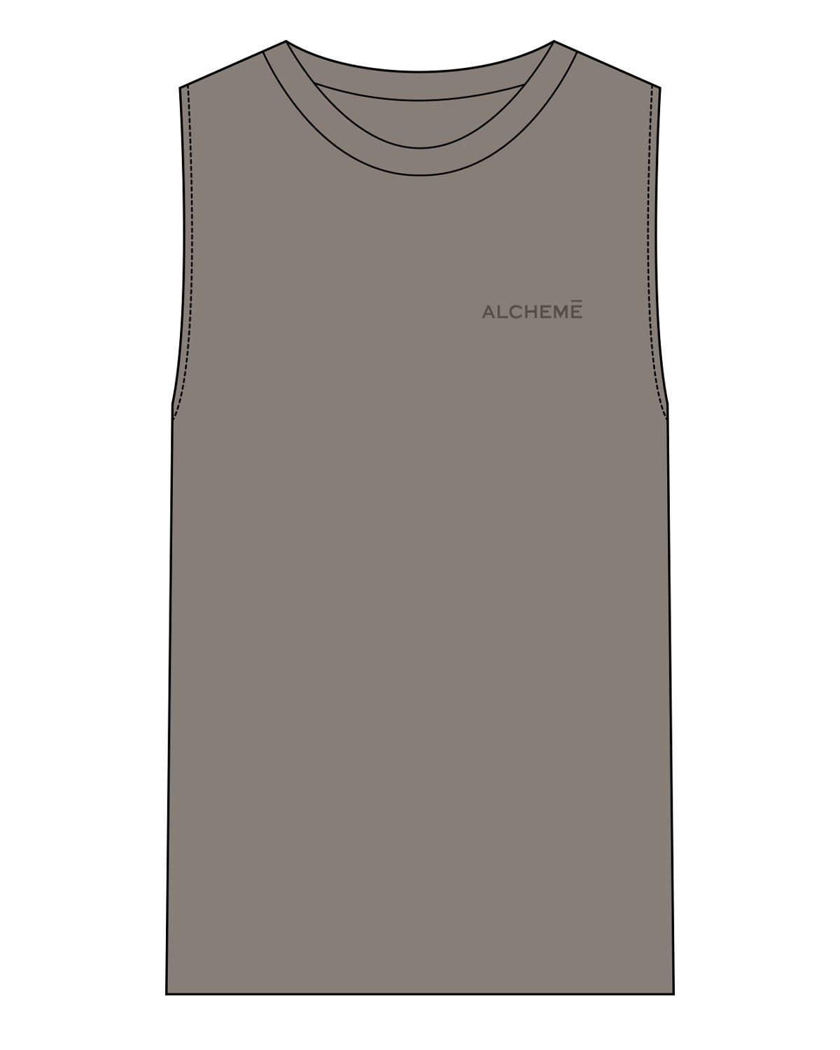 The Womens Heavyweight Tank - Washed Gray - ALCHEME - Left Chest & Whole Back Stacked - Tone on Tone