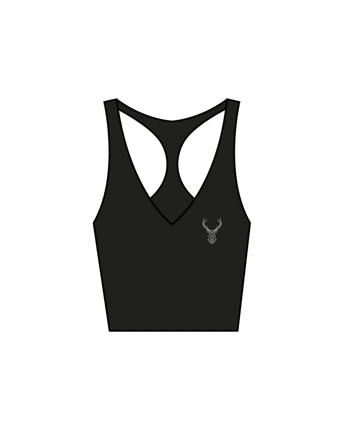 The Racer Tank - Black - Exodus Fitness - Left Chest - Printed - White