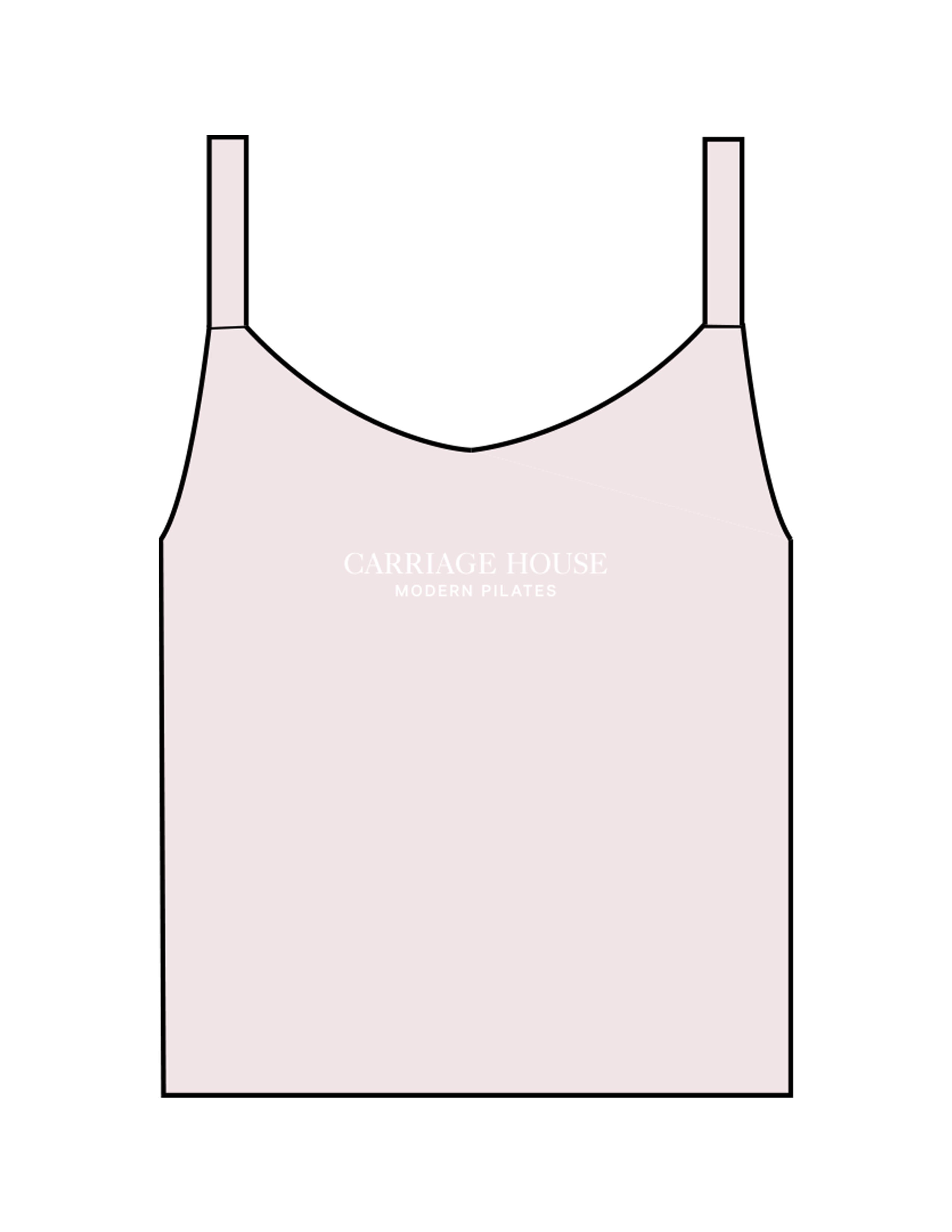 The Micro Rib Strappy Crop Tank - Pink - Carriage House - Center Chest Stacked - Printed - White