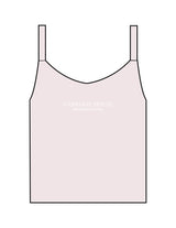 The Micro Rib Strappy Crop Tank - Pink - Carriage House - Center Chest Stacked - Printed - White