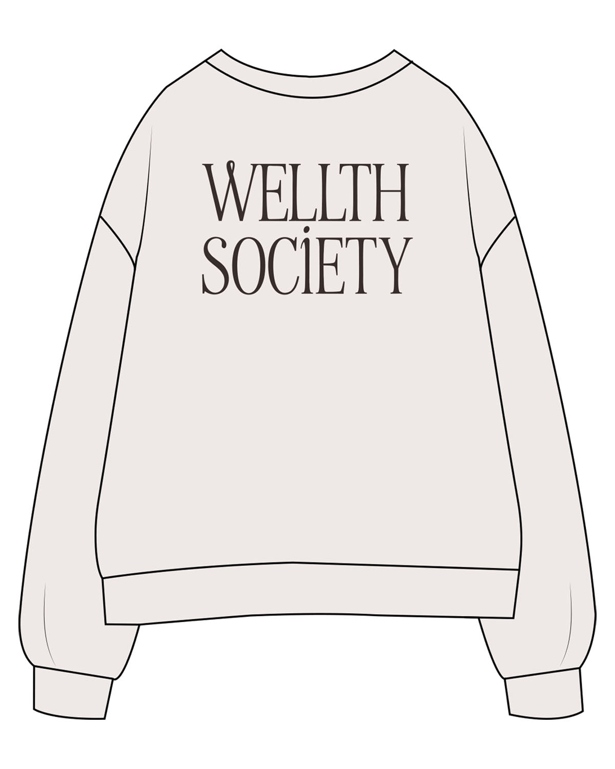 The Womens Crewneck - Bone - Wellth Society - Back Stacked - Printed - Espresso