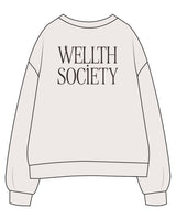 The Womens Crewneck - Bone - Wellth Society - Back Stacked - Printed - Espresso