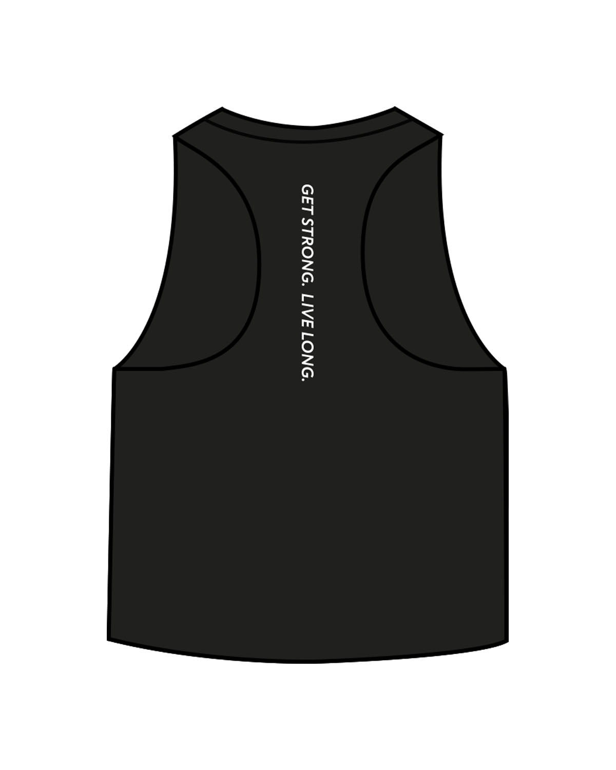 The Crop Muscle Racerback - Black - Sweat Circuit - Center Chest - Center Back - Printed - Full Color