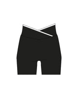 The Piped Crossover Short - Black - Pulse 712 - Center Back Waistline - Printed - White