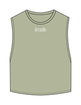 The Crop Muscle Tank - Pistachio - RECHARGED PILATES - Upper Chest & Back Neckline - Printed - Sandy White