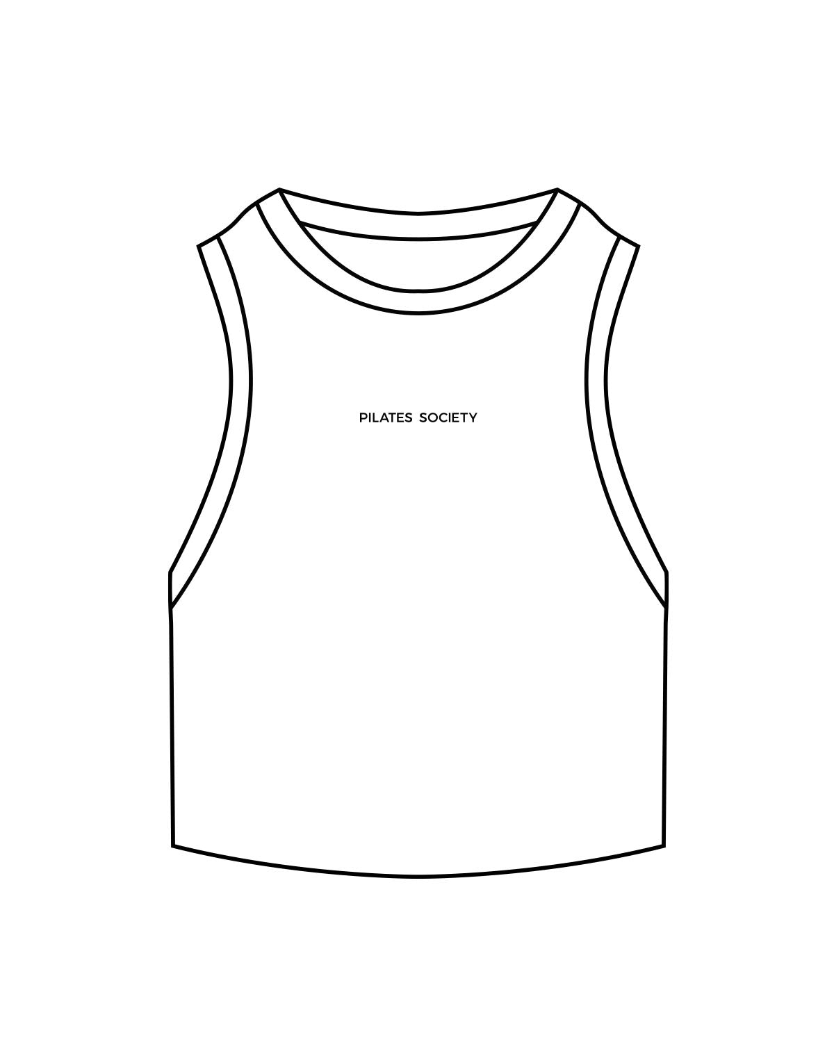 The Ribbed Crop Tank - White - Pilates Society - Center Chest - Embroidered Black