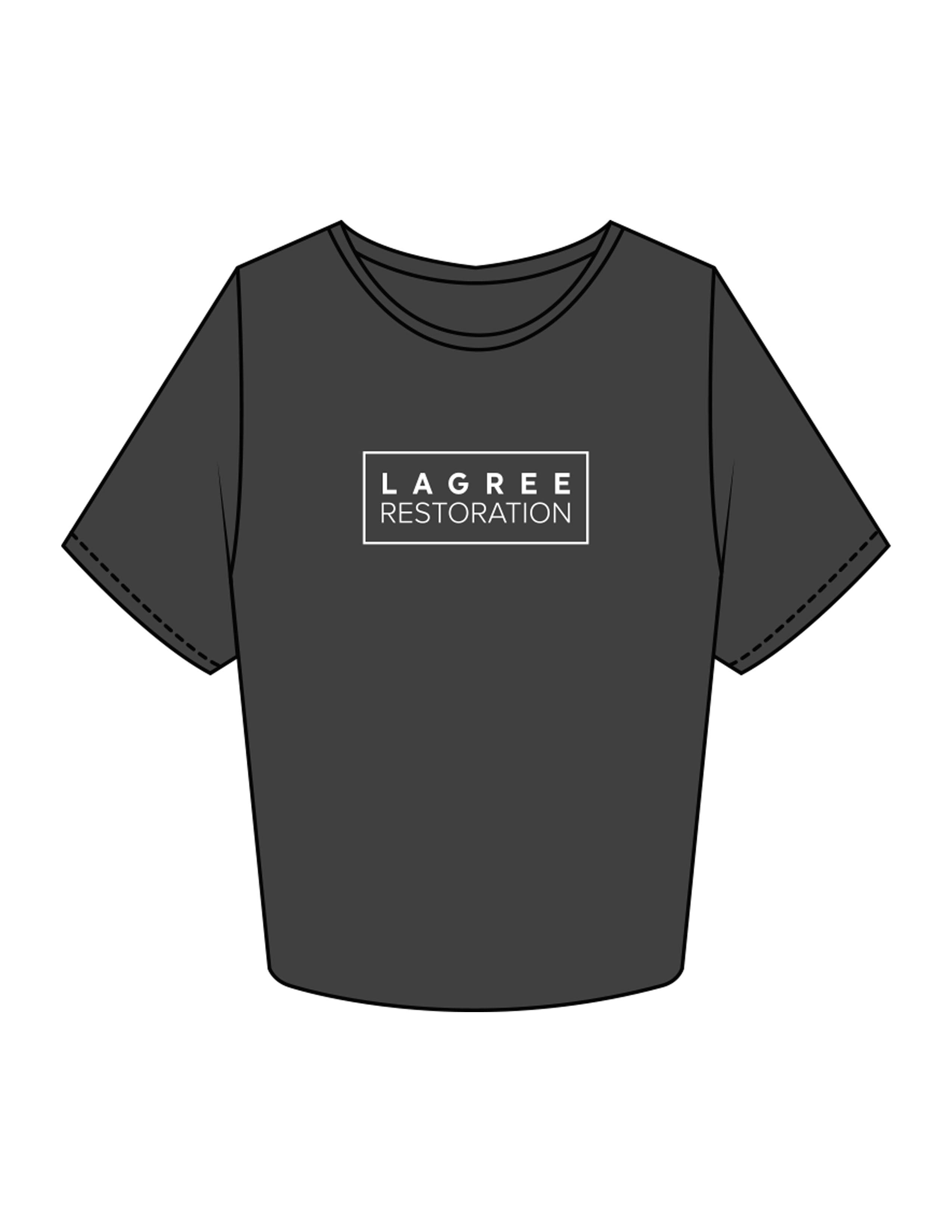 The Crop Tee - Charcoal - Lagree Restoration - Center Chest Boxed - Printed - White