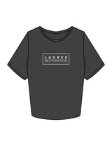 The Crop Tee - Charcoal - Lagree Restoration - Center Chest Boxed - Printed - White