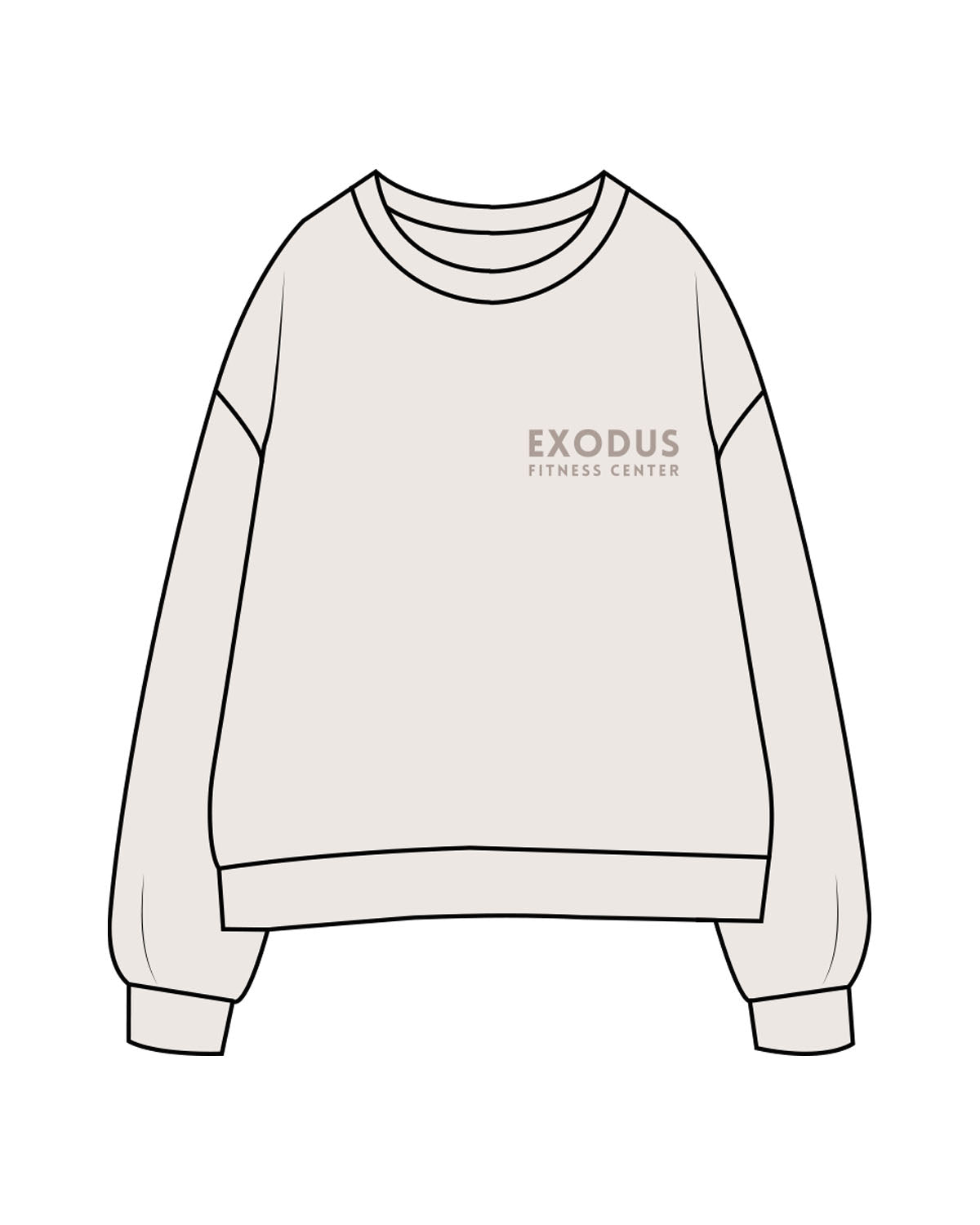 The Womens Crewneck - Bone - Exodus Fitness - Left Chest Stacked & Back Image - Printed - Tone on Tone