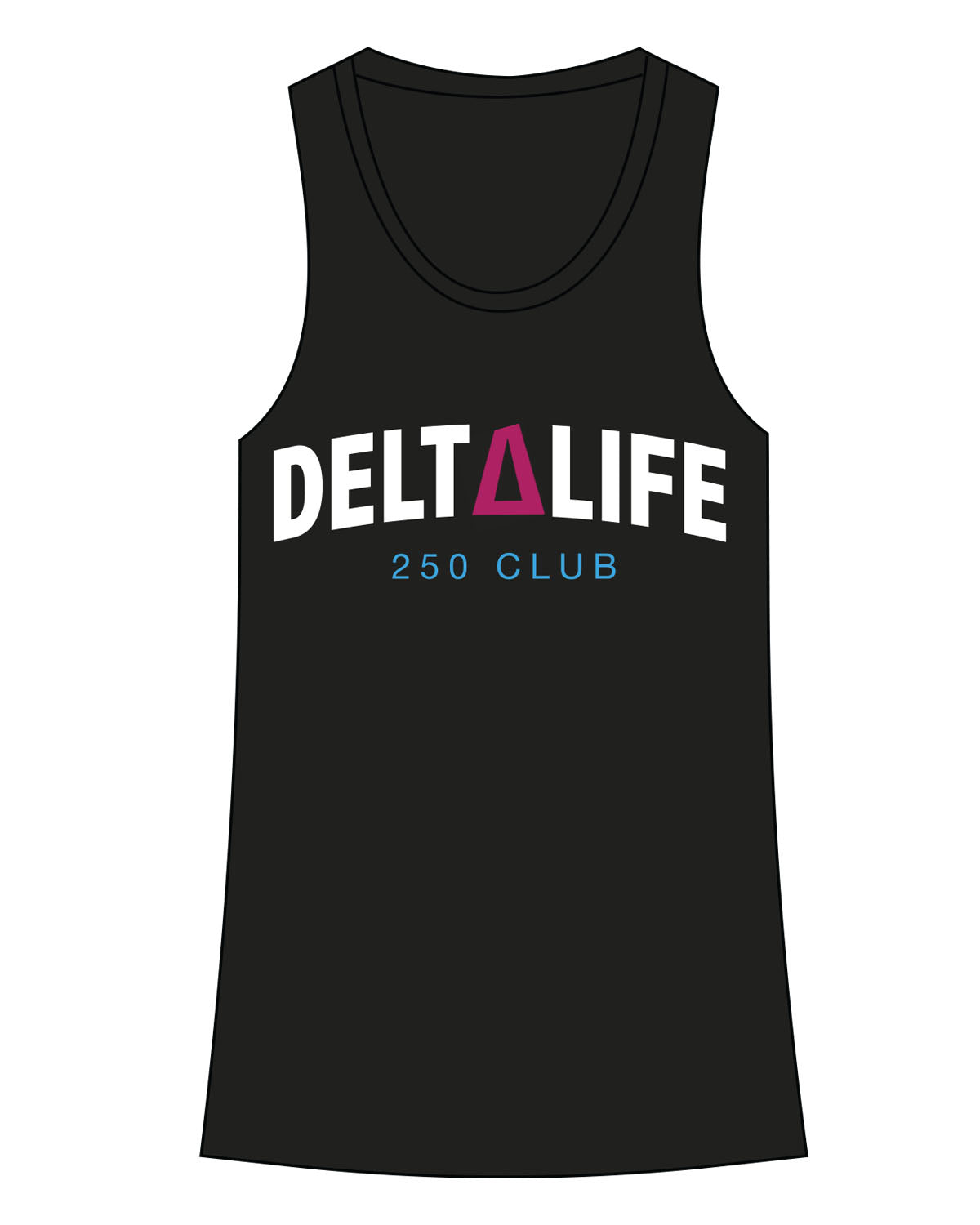 The Womens Full Length Tank - Black - Delta Fitness - Center Chest - 250 Club - Full Color