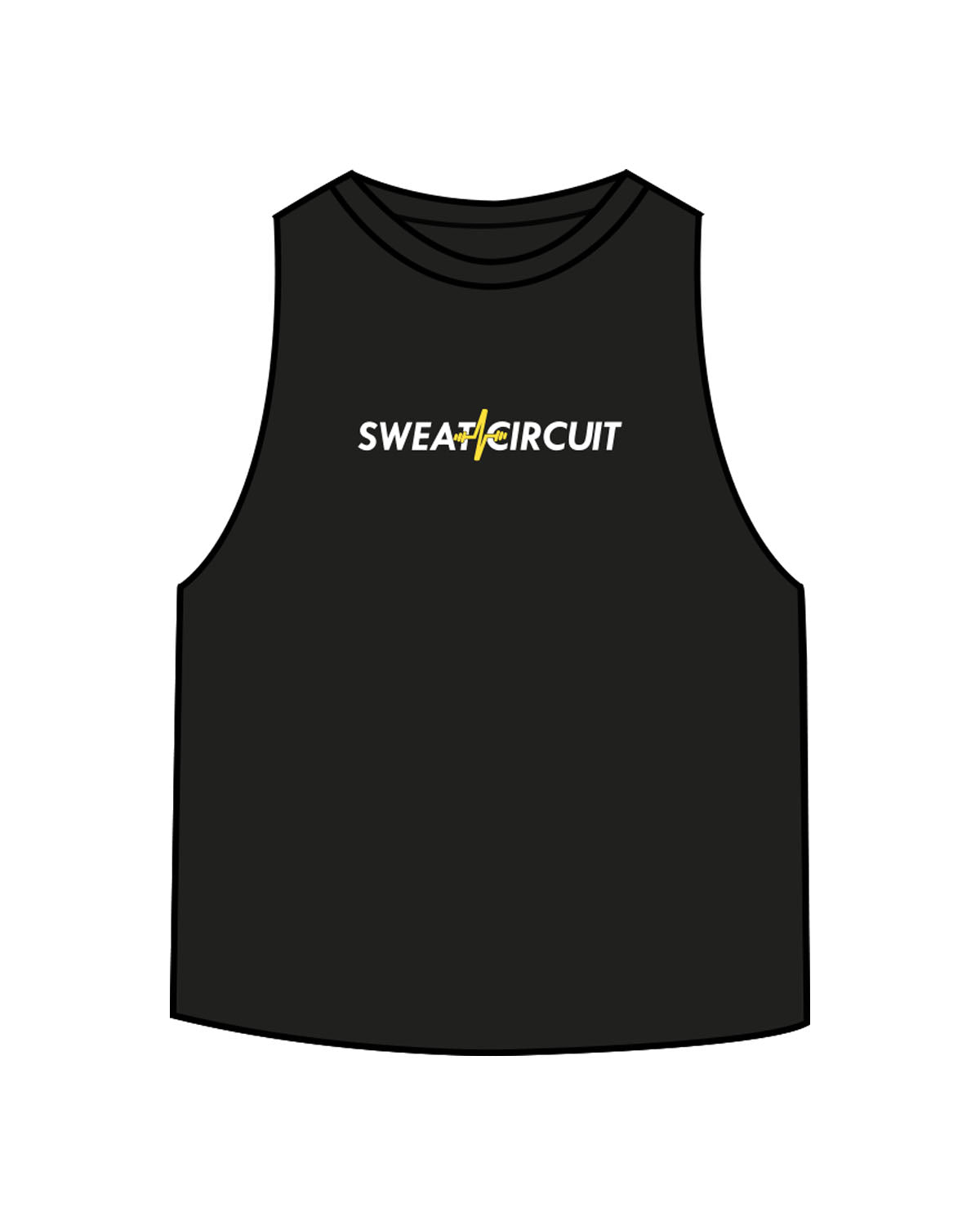 The Crop Muscle Racerback - Black - Sweat Circuit - Center Chest - Center Back - Printed - Full Color