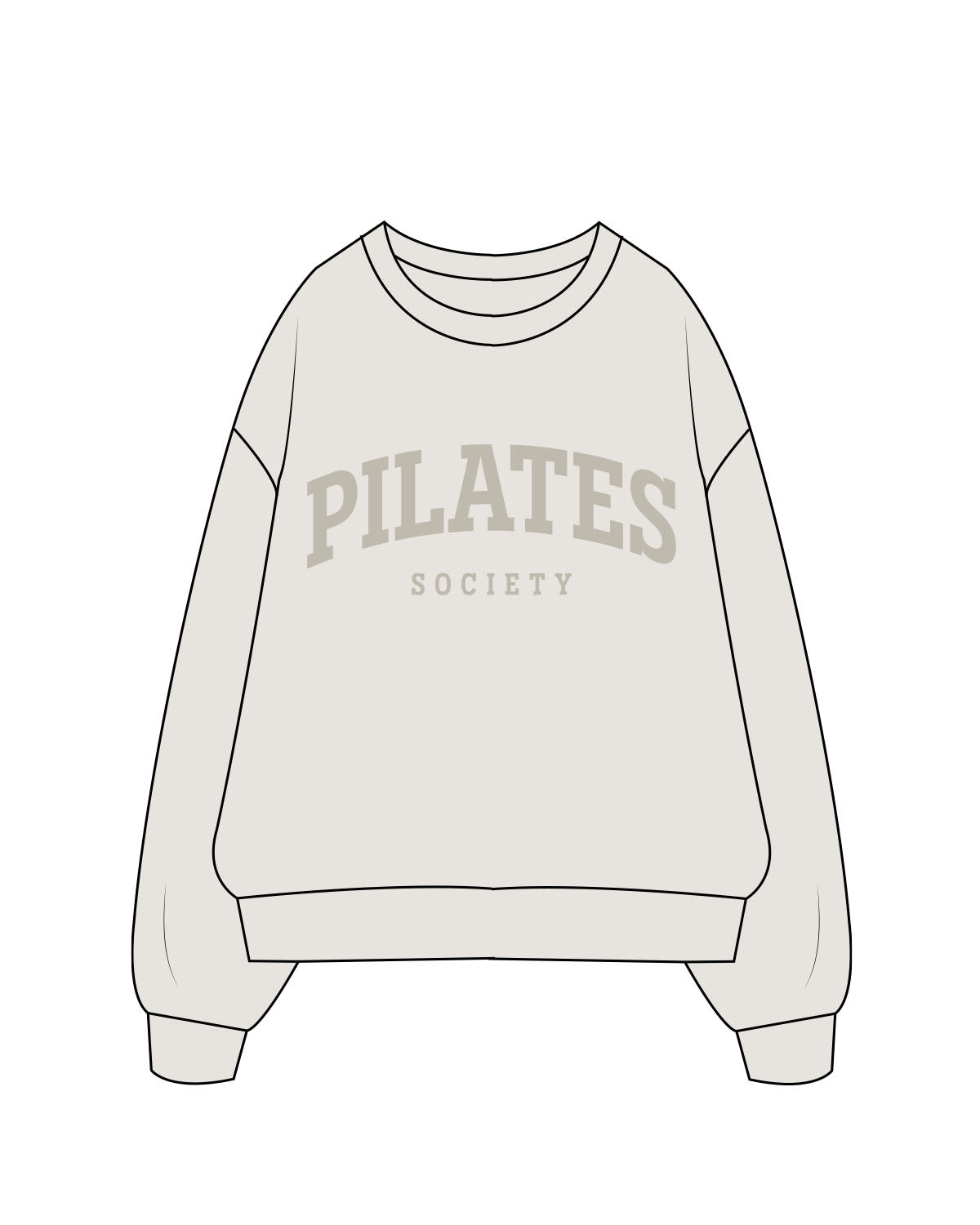 The Womens Crewneck - Washed Bone - Pilates Society - Center Chest Stacked - Tone on Tone