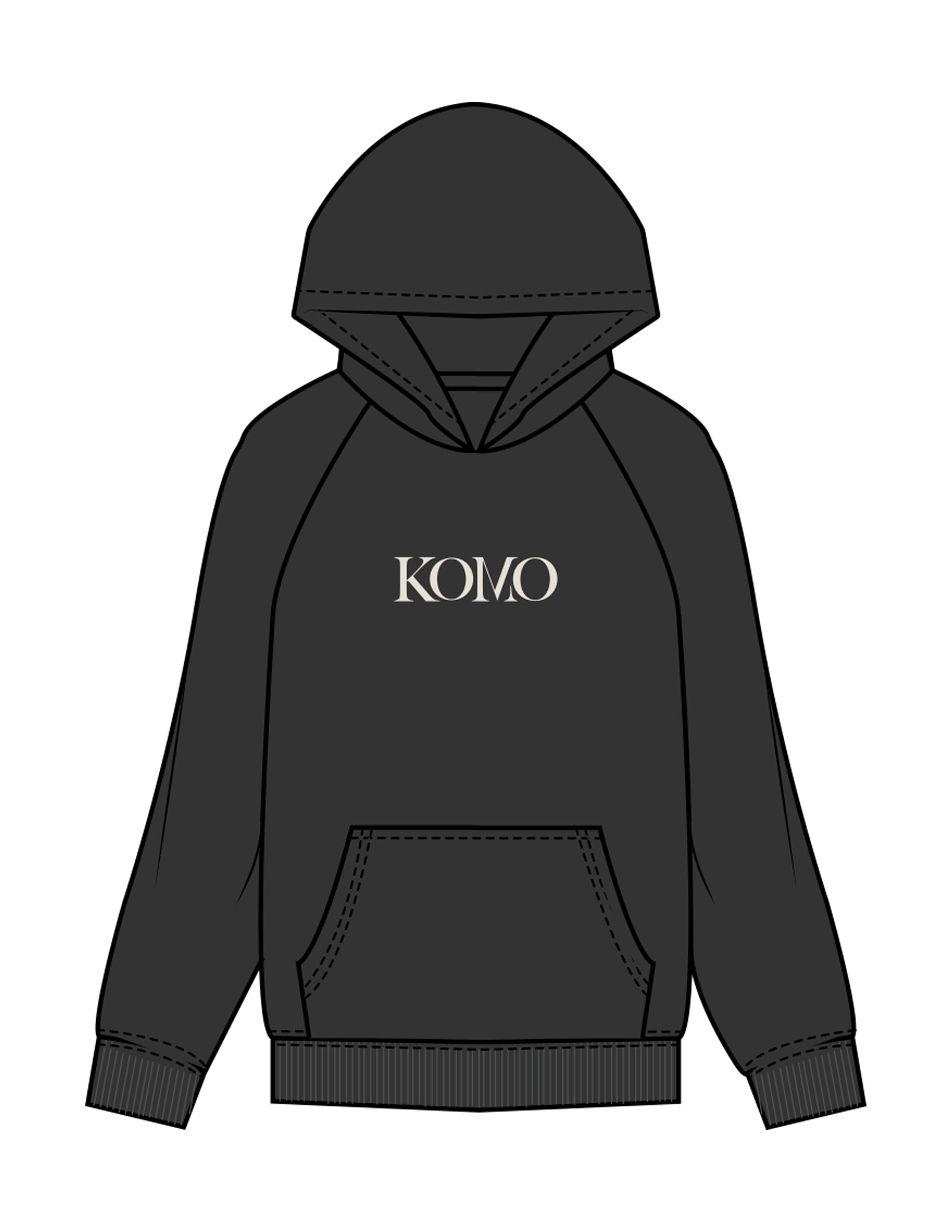 The Womens Hoodie - Washed Black - Komo Studio - Center Chest - Printed - Off White