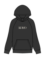 The Womens Hoodie - Washed Black - Komo Studio - Center Chest - Printed - Off White