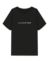 The Womens Heavyweight Tee - Black - ALCHEME - Center Chest & Center Back Stacked - Off White