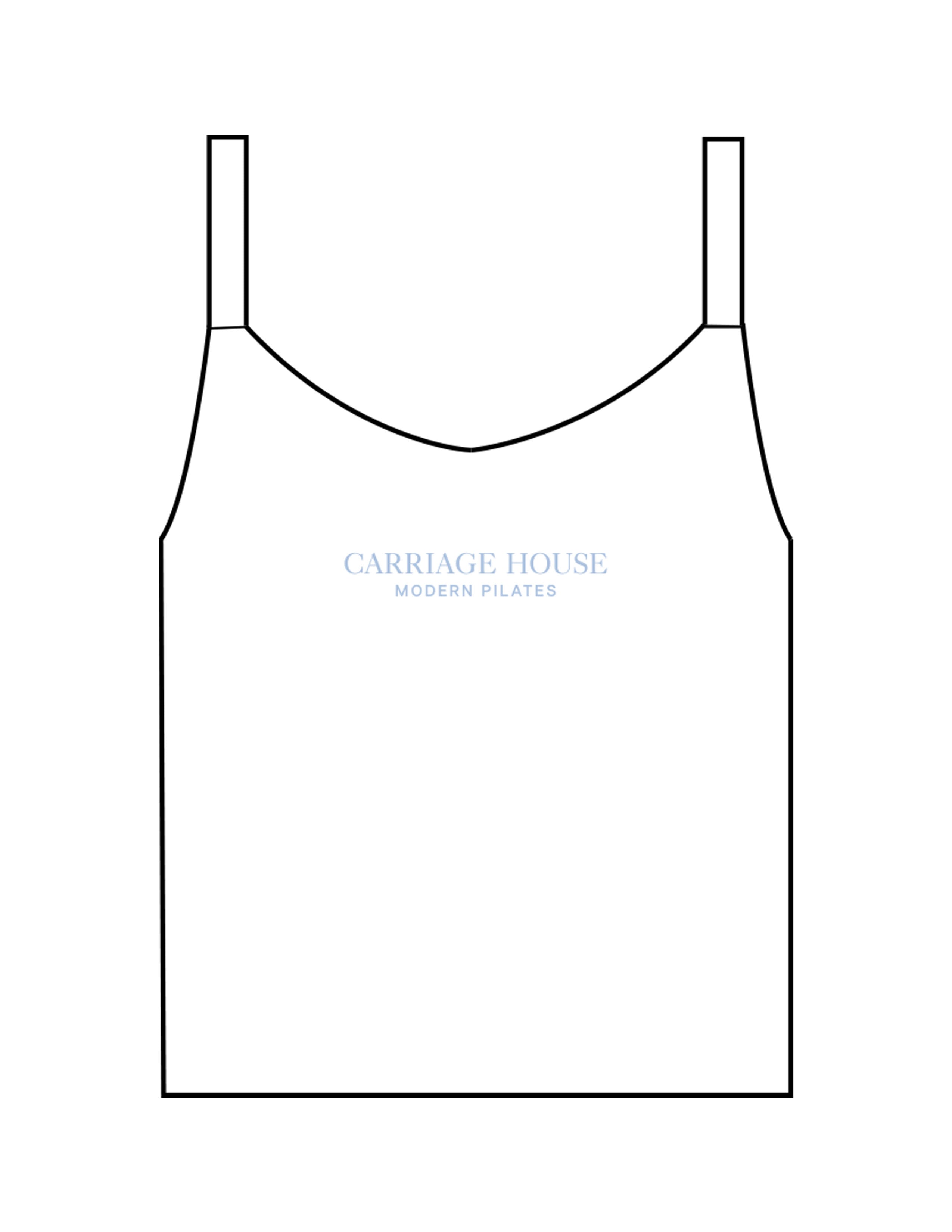 The Micro Rib Strappy Crop Tank - White - Carriage House - Center Chest Stacked - Printed - Baby Blue