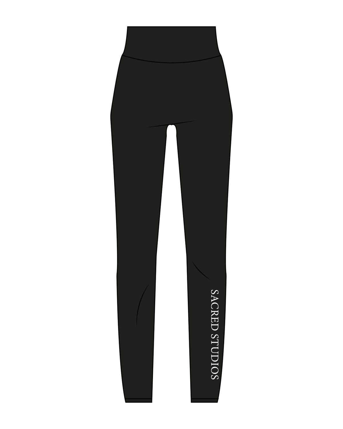 The Basic Legging - Black - Sacred Studios - Front Left Leg - Printed - White