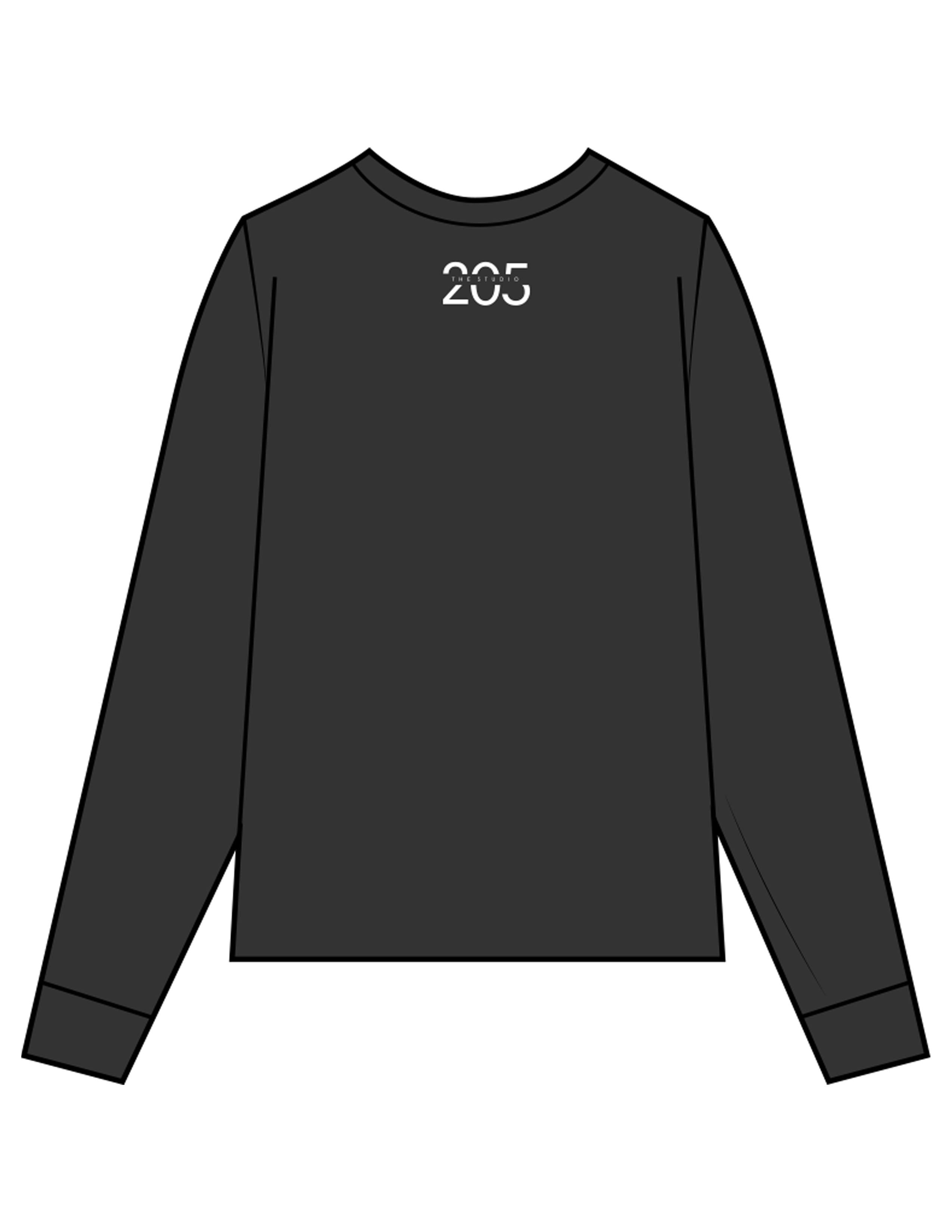 The Womens Heavyweight Long Sleeve - Washed Black - Studio 205 - Left Chest & Back Neckline - Printed - White