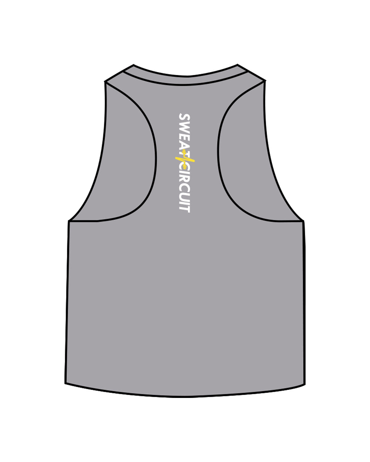The Crop Muscle Racerback- Athletic Heather - Sweat Circuit - Center Chest - Back Center - Printed - Full Color