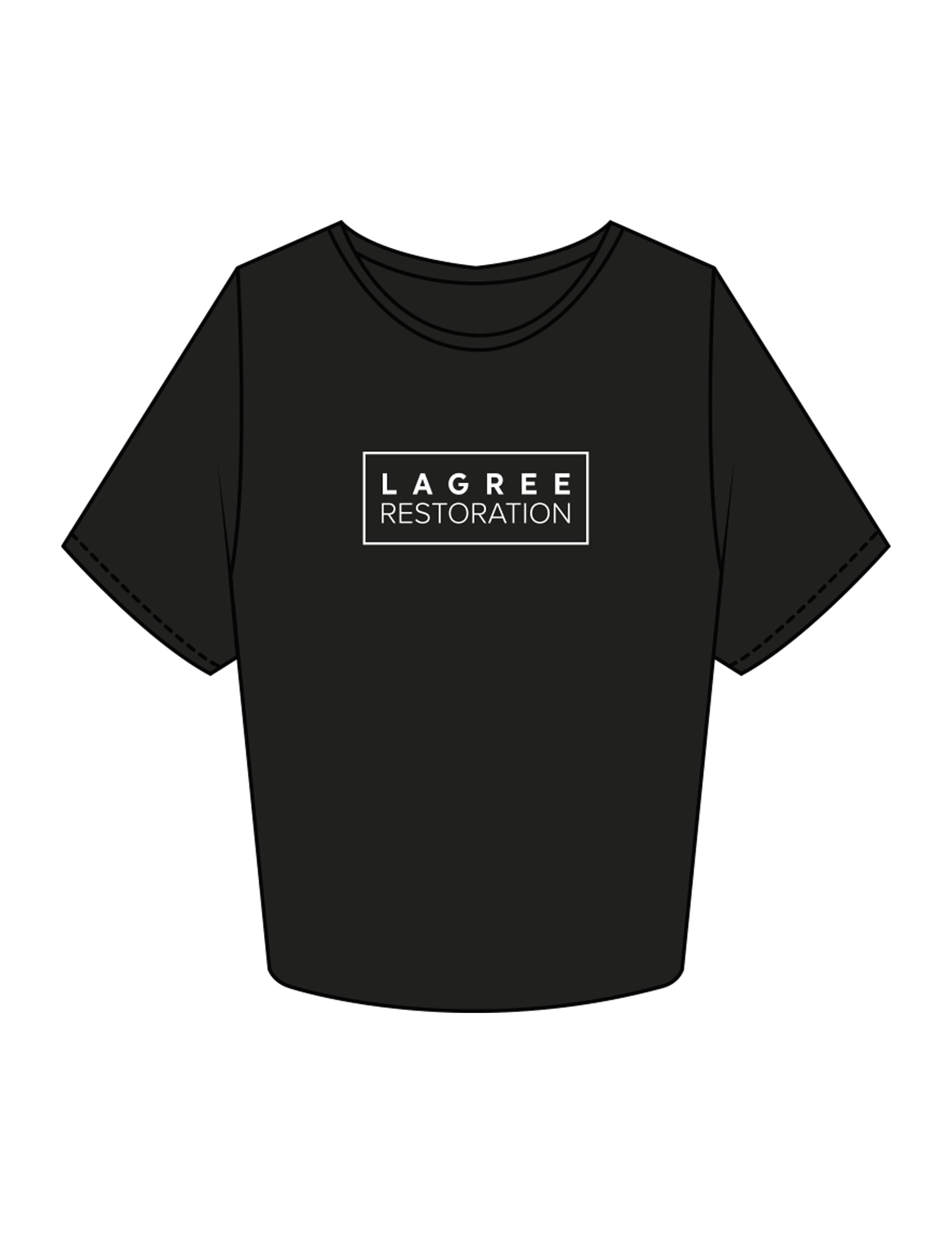 The Crop Tee - Black - Lagree Restoration - Center Chest Boxed - Printed - White