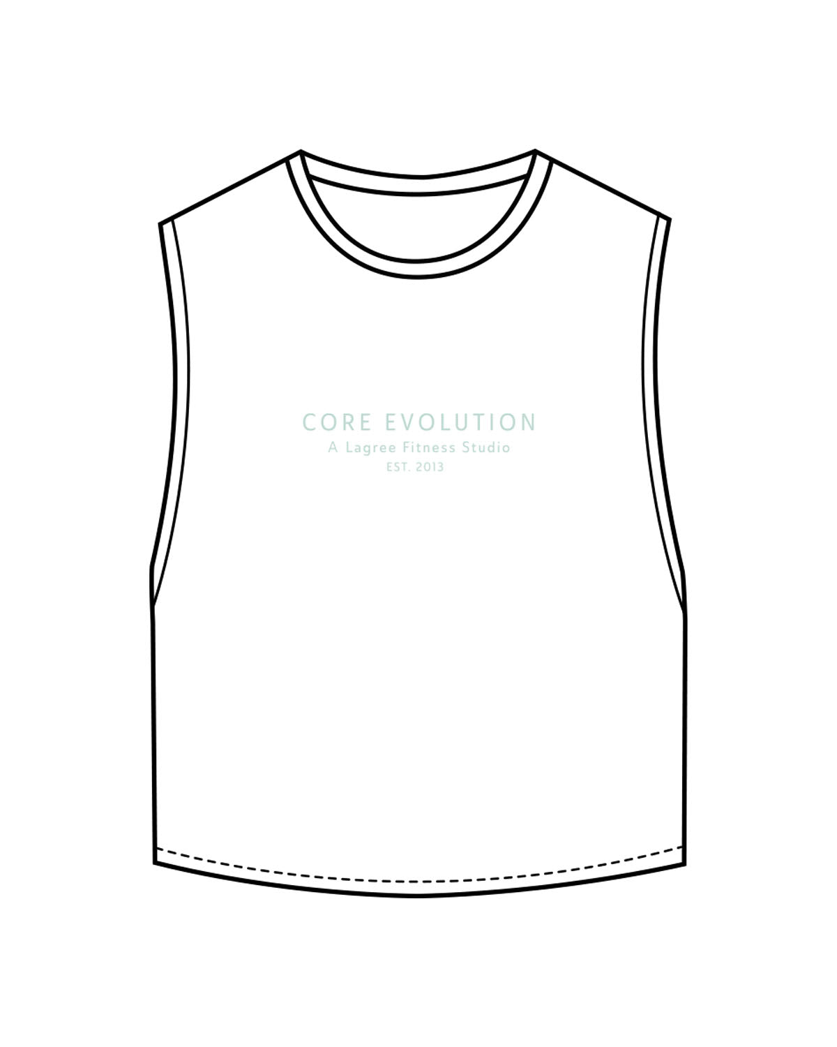 The Crop Muscle Tank - White - Core Evolution - Center Chest & Center Back - Teal