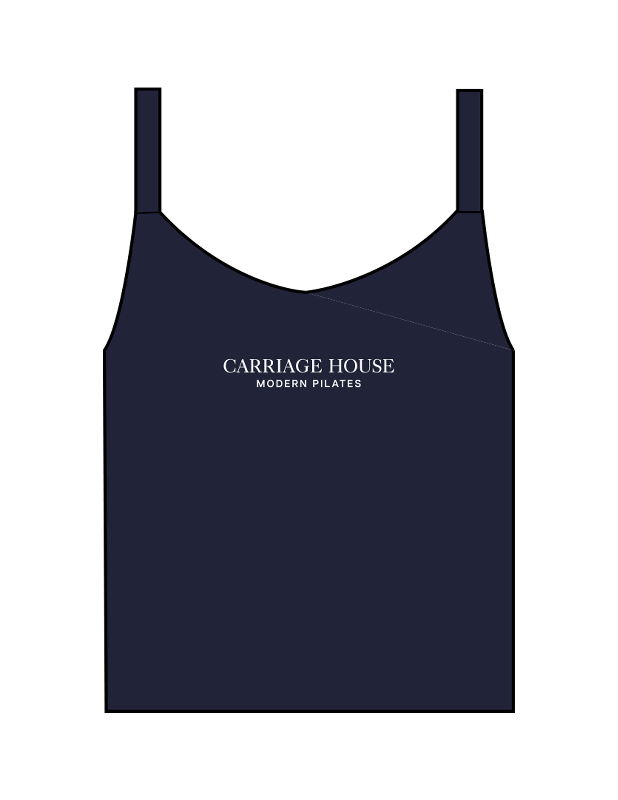 The Micro Rib Strappy Crop Tank - Navy - Carriage House - Center Chest Stacked - White