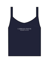 The Micro Rib Strappy Crop Tank - Navy - Carriage House - Center Chest Stacked - White