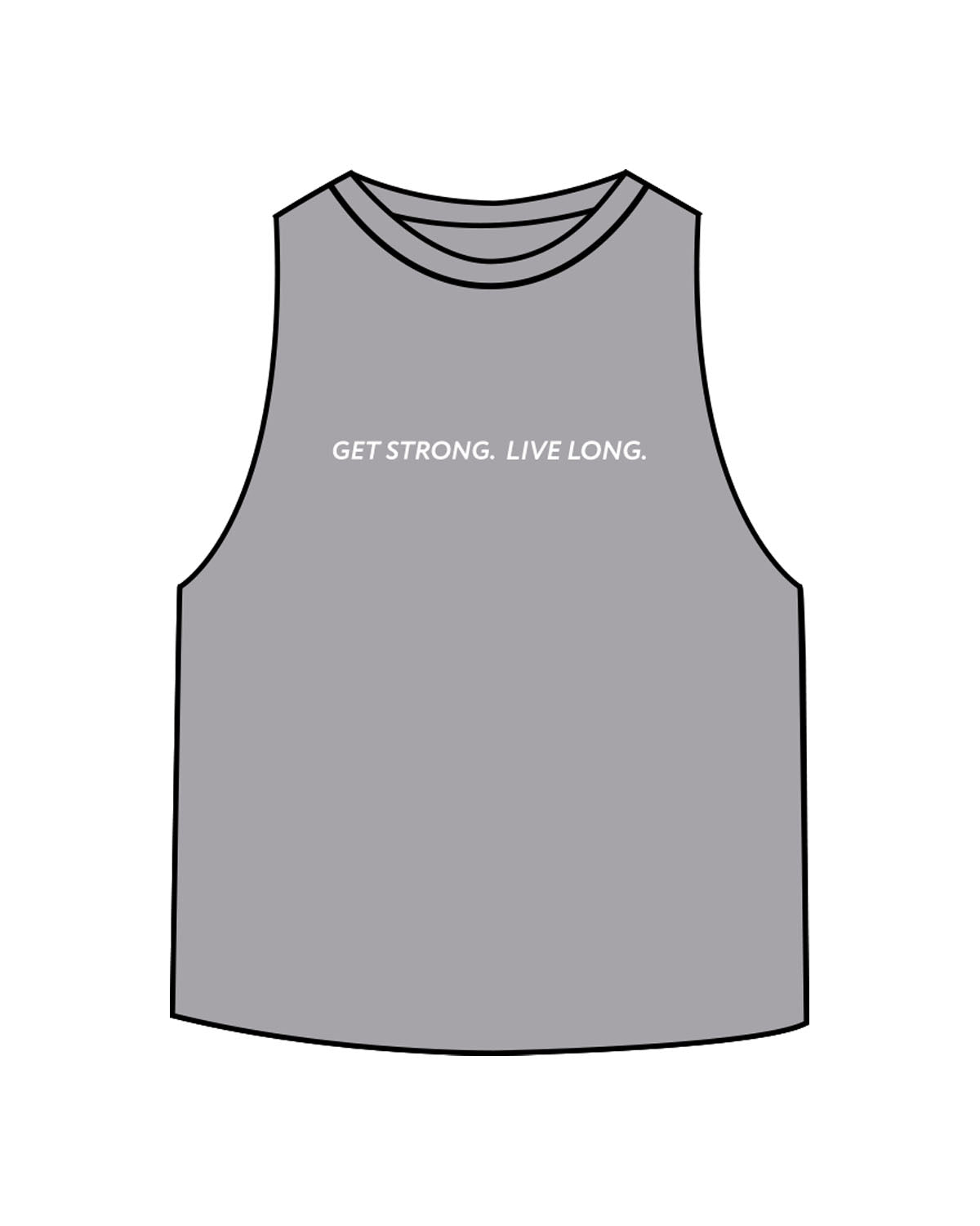 The Crop Muscle Racerback- Athletic Heather - Sweat Circuit - Center Chest - Back Center - Printed - Full Color