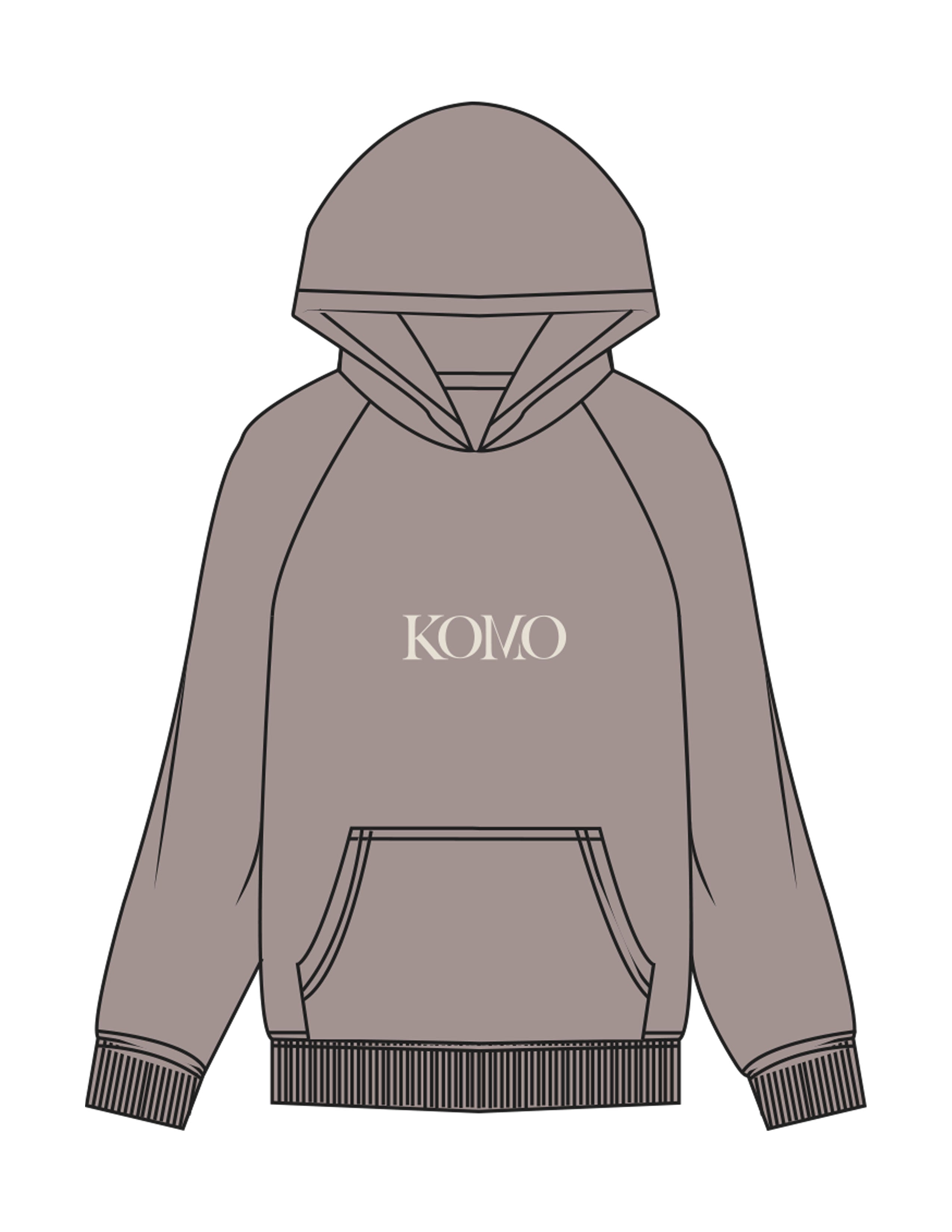 The Womens Hoodie - Washed Gray - Komo Studio - Center Chest - Printed - Off White