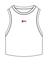 The Ribbed Crop Tank - White - Rumble Core - Center Chest Icon - Embroidered - Blood Red