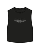 The Crop Muscle Tank - Black - Core Evolution - Center Chest & Center Back - White