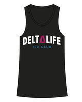 The Womens Full Length Tank - Black - Delta Fitness - Center Chest - 100 Club - Full Color