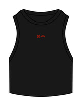 The Ribbed Crop Tank - Black - Rumble Core - Center Chest Icon - Embroidered - Blood Red
